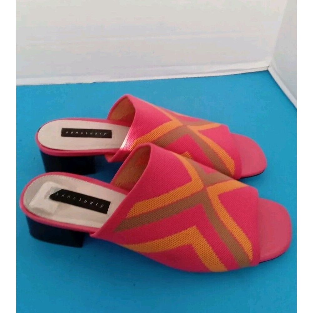 Aperlai Pink Geometric Pattern Mules Summer Slides Low Heel Slip-On Sandals